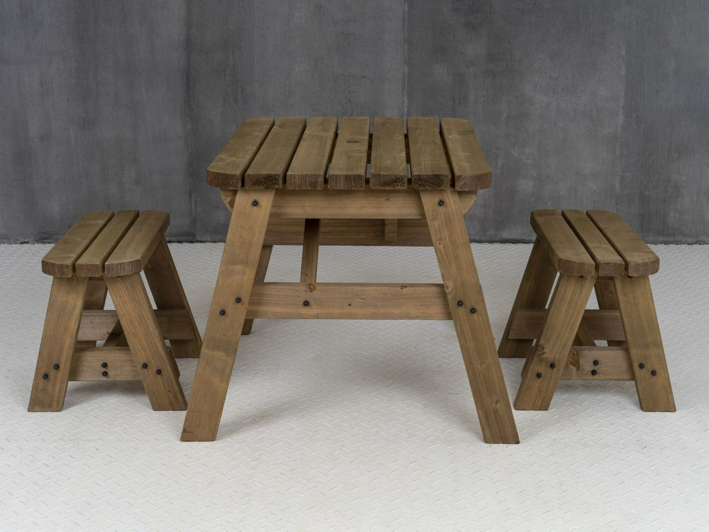 Victoria Rounded Space Saving Picnic Table and Benches Set - Rustic Finish