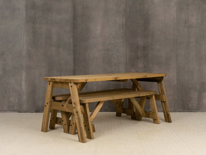 Victoria Rounded Space Saving Picnic Table and Benches Set - Rustic Finish