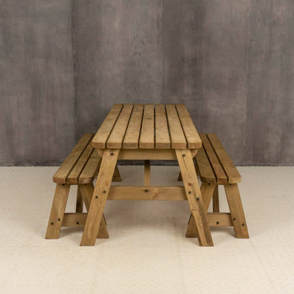 Victoria Rounded Space Saving Picnic Table and Benches Set - Rustic Finish