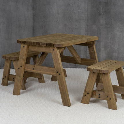 Victoria Rounded Space Saving Picnic Table and Benches Set - Rustic Finish