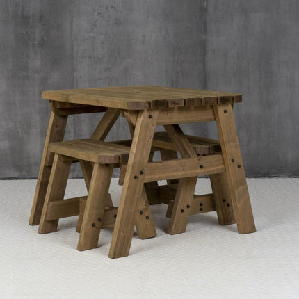 Victoria Rounded Space Saving Picnic Table and Benches Set - Rustic Finish