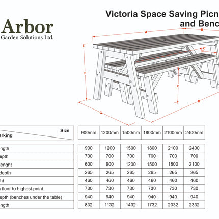 Victoria Rounded Space Saving Picnic Table and Benches Set - Rustic Finish