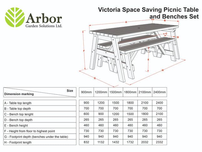 Victoria Rounded Space Saving Picnic Table and Benches Set - Rustic Finish