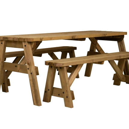 Victoria Rounded Space Saving Picnic Table and Benches Set - Rustic Finish