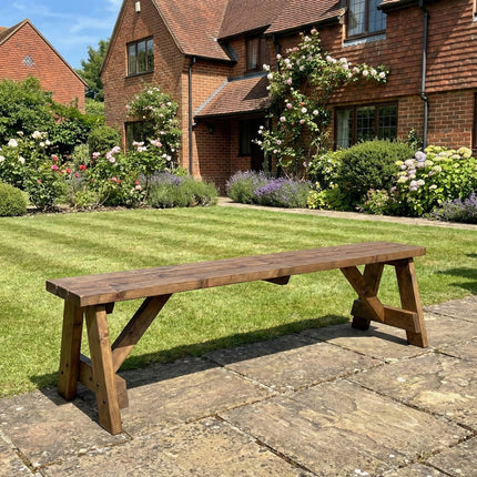 Victoria Wooden Garden Bench, Outdoor Fence Seat - Rustic Brown Finish