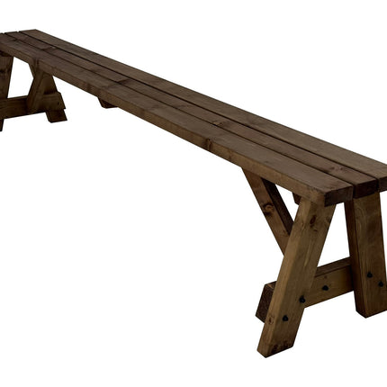 Victoria Wooden Garden Bench, Outdoor Fence Seat - Rustic Brown Finish