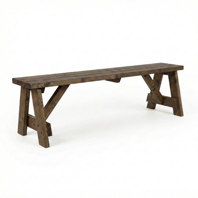 Victoria Wooden Garden Bench, Outdoor Fence Seat - Rustic Brown Finish