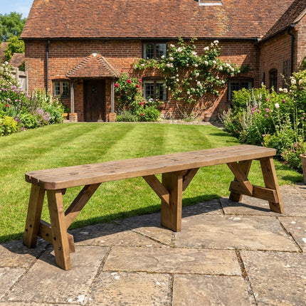 Victoria Wooden Garden Rounded Bench, Outdoor Fence Seat - Rustic Brown Finish