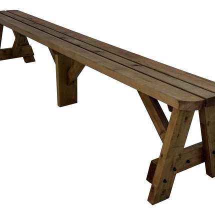 Victoria Wooden Garden Rounded Bench, Outdoor Fence Seat - Rustic Brown Finish