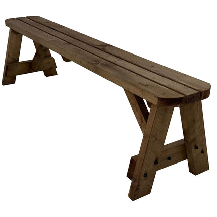 Victoria Wooden Garden Rounded Bench, Outdoor Fence Seat - Rustic Brown Finish