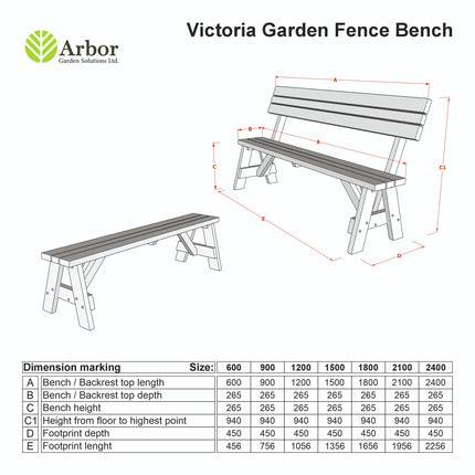 Victoria Wooden Garden Rounded Bench, Outdoor Fence Seat - Rustic Brown Finish