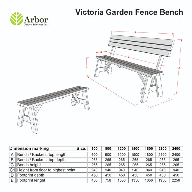 Victoria Wooden Garden Rounded Bench, Outdoor Fence Seat - Rustic Brown Finish