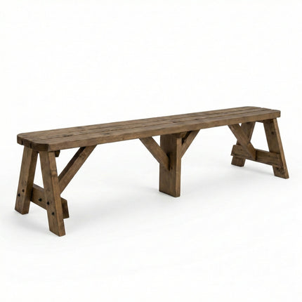 Victoria Wooden Garden Rounded Bench, Outdoor Fence Seat - Rustic Brown Finish