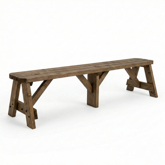 Victoria Wooden Garden Rounded Bench, Outdoor Fence Seat - Rustic Brown Finish