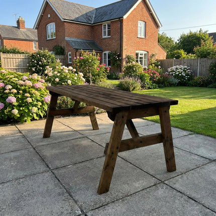 Victoria Wooden Garden Table, Outdoor Picnic Dining Desk - Rustic Finish