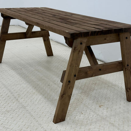 Victoria Wooden Garden Table, Outdoor Picnic Dining Desk - Rustic Finish