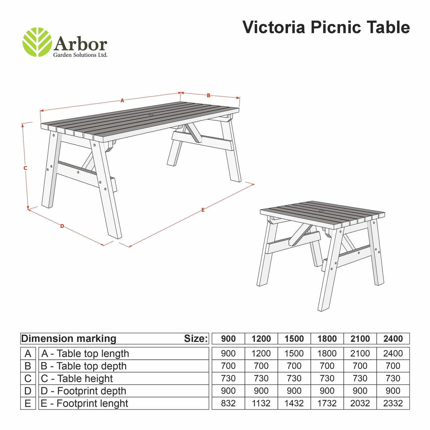 Victoria Wooden Garden Table, Outdoor Picnic Dining Desk - Rustic Finish