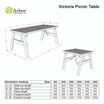 Victoria Wooden Garden Table, Outdoor Picnic Dining Desk