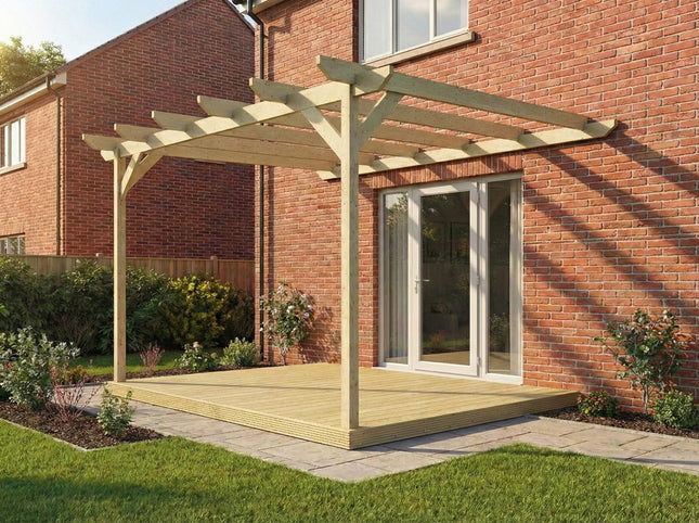 Wall Mounted Pergola and Decking Kit Chamfered Design