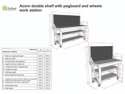 Wooden Kiln-dry Workbench With Peg Board with Double Shelf
