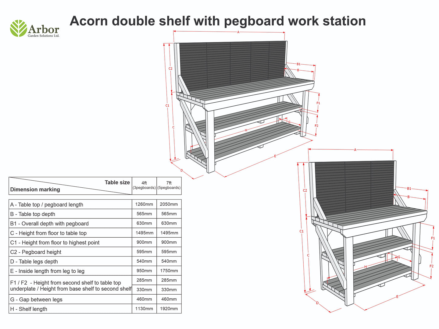 Wooden Kiln-dry Workbench With Peg Board with Double Shelf