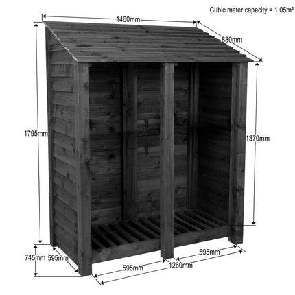 Slatted Wooden Log Store W-146cm, H-126cm or 180cm, D-88cm - Brown Finish