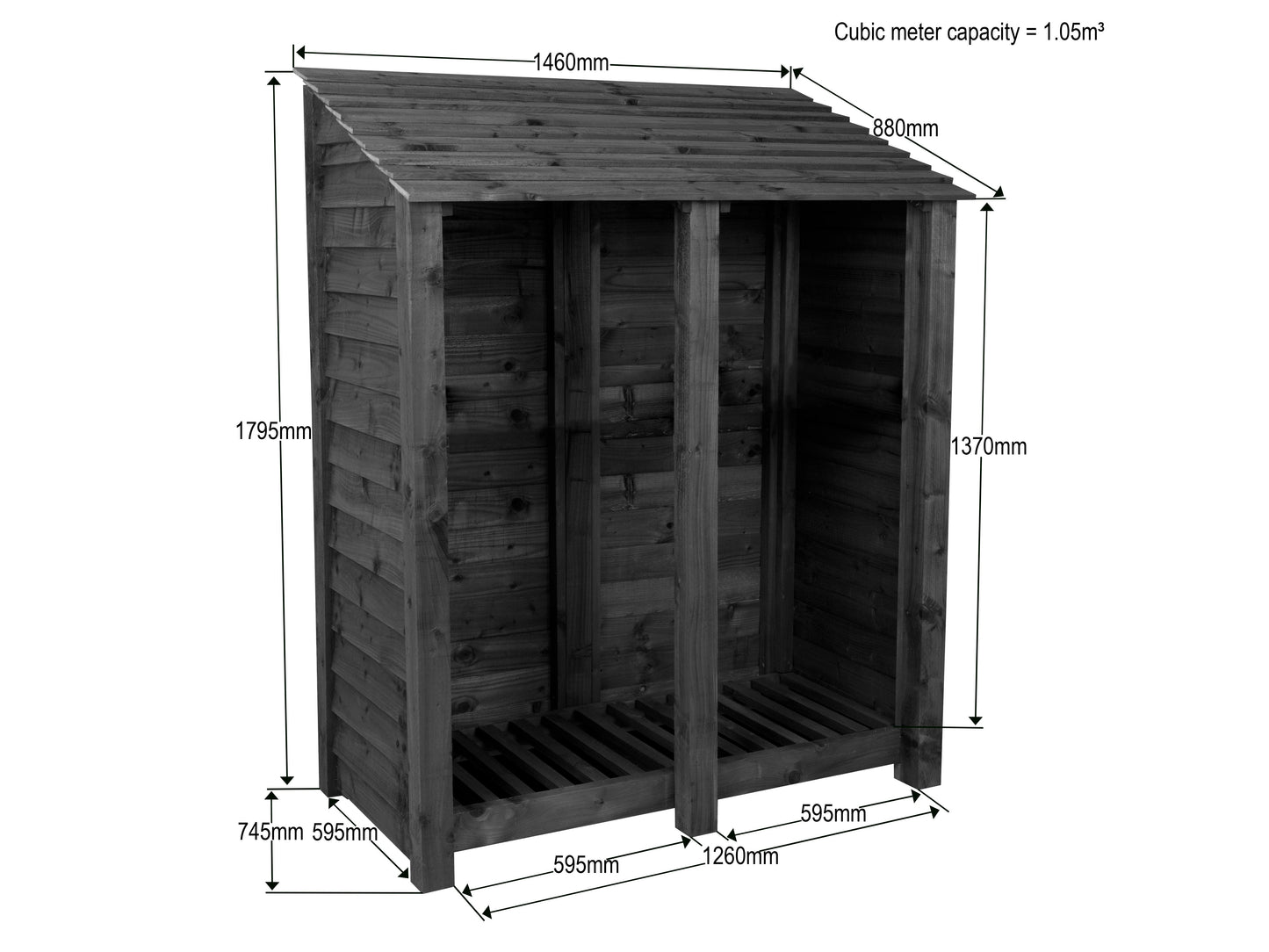 Slatted Wooden Log Store W-146cm, H-126cm or 180cm, D-88cm - Brown Finish