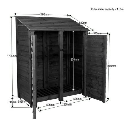 Premium Slatted Wooden Log Store with Doors W-146cm, H-126cm or 180cm, D-88cm
