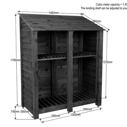 Slatted Wooden Log Store with Shelf W-146cm, H-126cm or 180cm, D-88cm