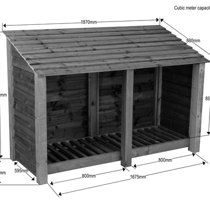 Slatted Wooden Log Store W-187cm, H-126cm or 180cm, D-88cm