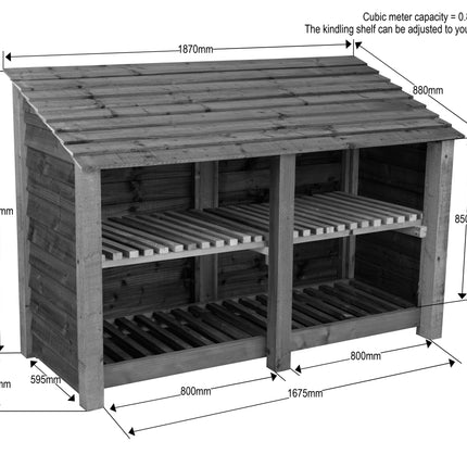 Slatted Wooden Log Store with Shelf W-187cm, H-126cm or 180cm, D-88cm