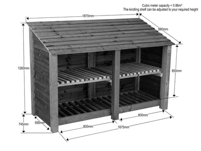 Wooden Log Store with Shelf W-187cm, H-126cm or 180cm, D-88cm