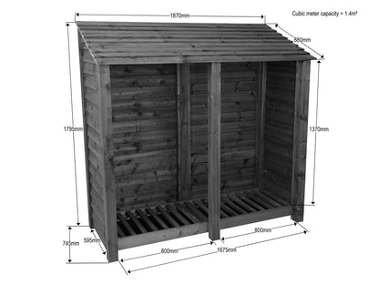Slatted Wooden Log Store W-187cm, H-126cm or 180cm, D-88cm