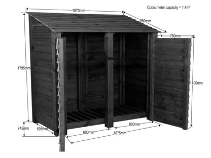 Wooden Garden Tool Storage W-187cm, H-126cm or 180cm, D-88cm - Brown Finish
