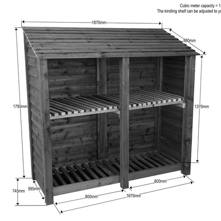 Slatted Wooden Log Store with Shelf W-187cm, H-126cm or 180cm, D-88cm