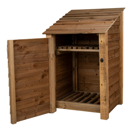 Wooden Log Store with Door and Shelf W-79cm, H-126cm or 180cm, D-88cm - Brown Finish