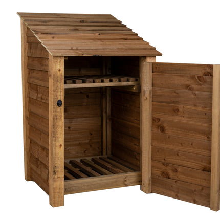 Wooden Log Store with Door and Shelf W-79cm, H-126cm or 180cm, D-88cm - Brown Finish
