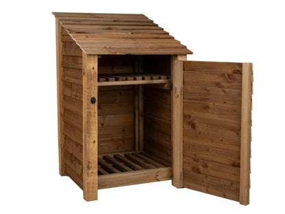 Wooden Log Store with Door and Shelf W-79cm, H-126cm or 180cm, D-88cm - Brown Finish