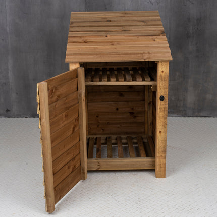 Wooden Log Store with Door and Shelf W-79cm, H-126cm or 180cm, D-88cm - Brown Finish