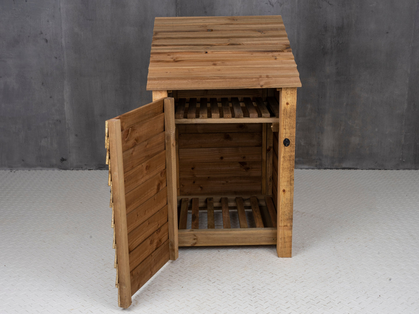 Wooden Log Store with Door and Shelf W-79cm, H-126cm or 180cm, D-88cm - Brown Finish