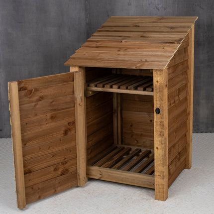 Wooden Log Store with Door and Shelf W-79cm, H-126cm or 180cm, D-88cm - Brown Finish