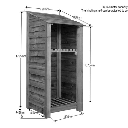 Slatted Wooden Log Store With Shelf W-79cm, H-126cm or 180cm, D-88cm