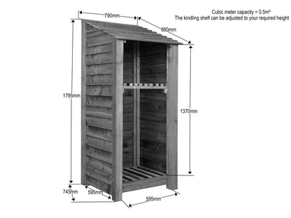 Slatted Wooden Log Store With Shelf W-79cm, H-126cm or 180cm, D-88cm