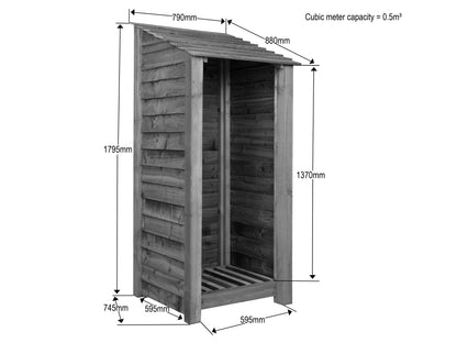 Wooden Premium Tongue/Groove Log Store (W-79cm, H-126cm or H-180cm, D-88cm)