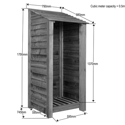 Slatted wooden log store W-79cm, H-126cm or 180cm, D-88cm - Brown Finish