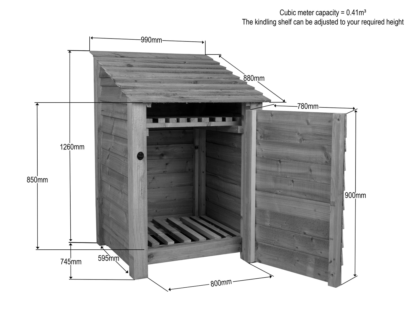Wooden Premium Tongue/Groove Log Store with Door and Shelf (W-99cm, H-126cm or H-180cm, D-88cm)