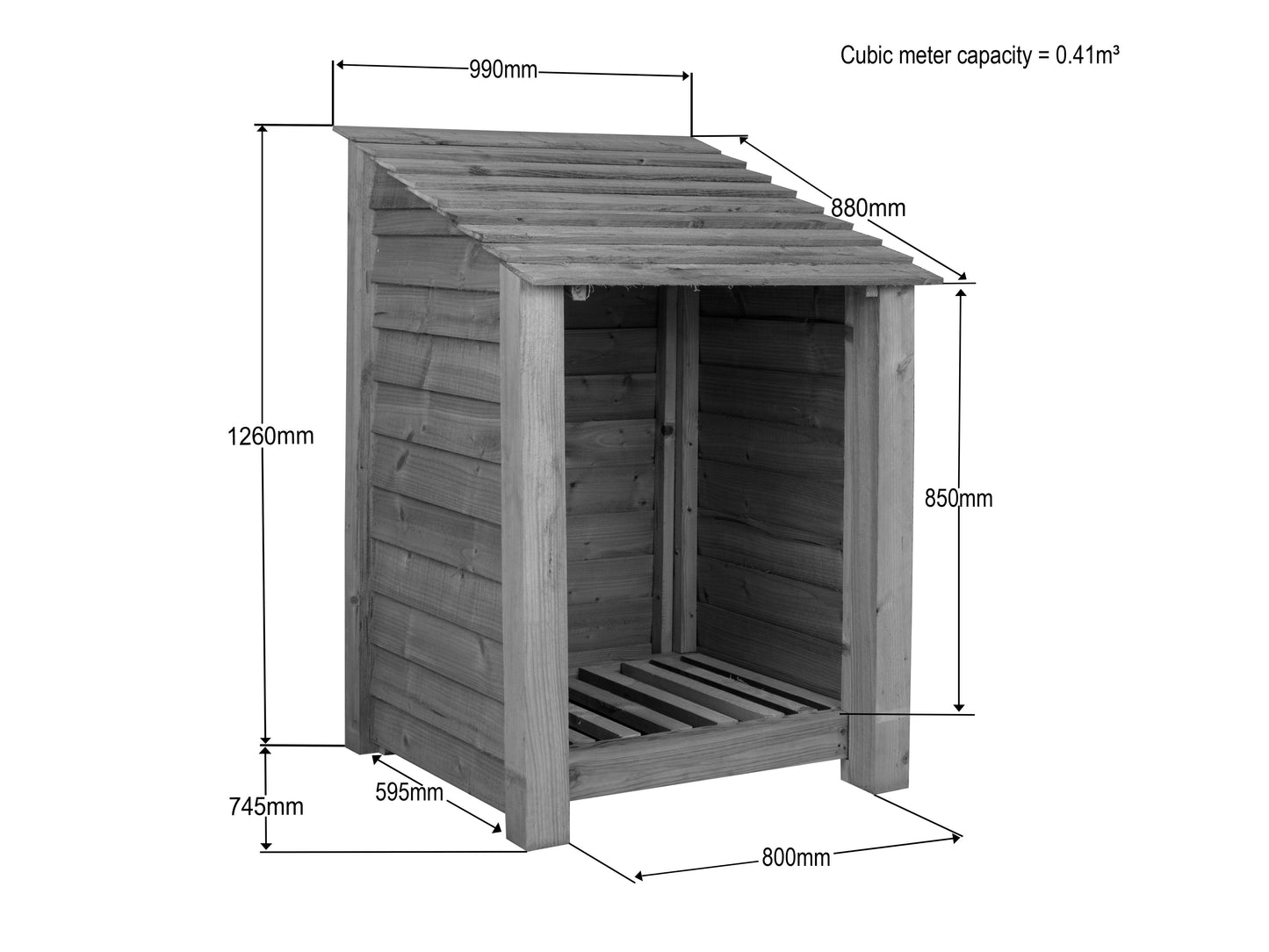 Wooden Premium Tongue/Groove Log Store (W-99cm, H-126cm or H-180cm, D-88cm)