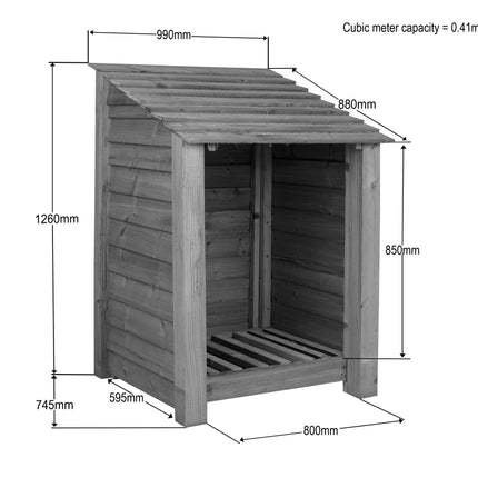 Slatted Wooden Log Store W-99cm, H-126cm Or 180cm, D-88cm