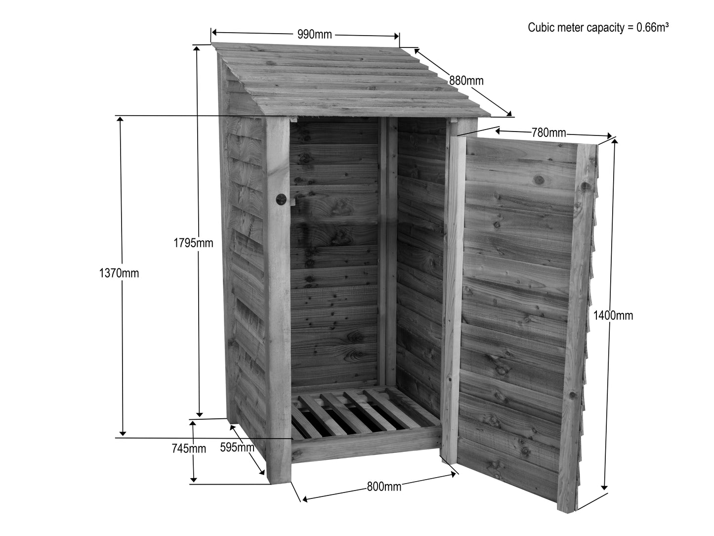 Wooden Log Store with Door W-99cm, H-126cm Or 180cm, D-88cm