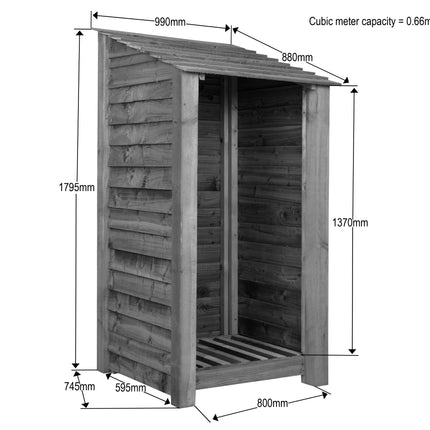Slatted Wooden Log Store W-99cm, H-126cm or 180cm, D-88cm - Brown Finish